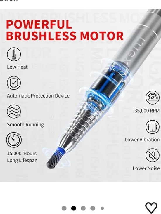 L'UGX Nail Drill 35000RPM Professional Brushless Electric Machine, Rechargeable - Picture 2 of 9